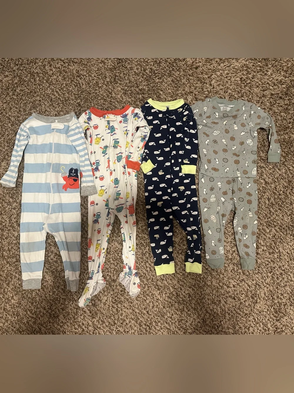 Baby Boys Mixed Pack: Blue Stripe & Navy Whale Footed One-Pieces